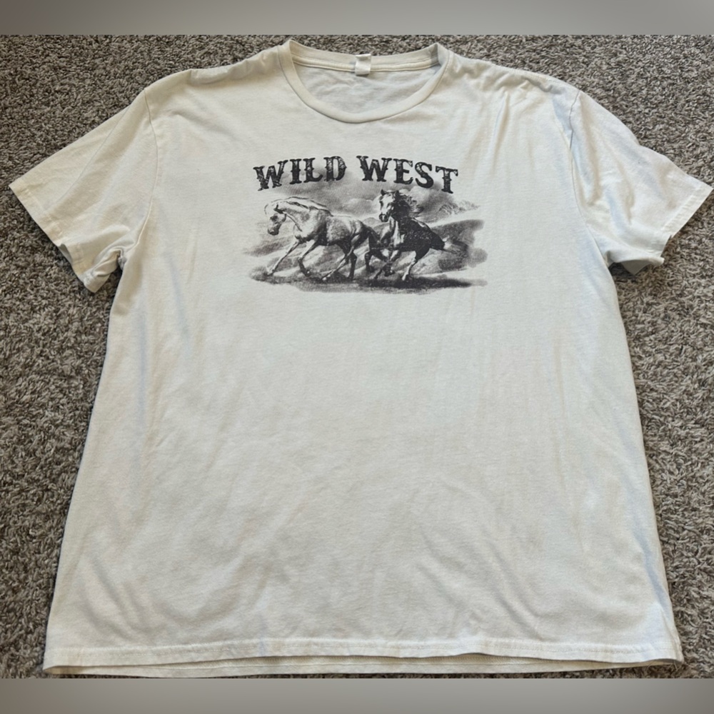 Wild West Horses T-Shirt - Vintage Y2K White Tee Shirt - Mens XL